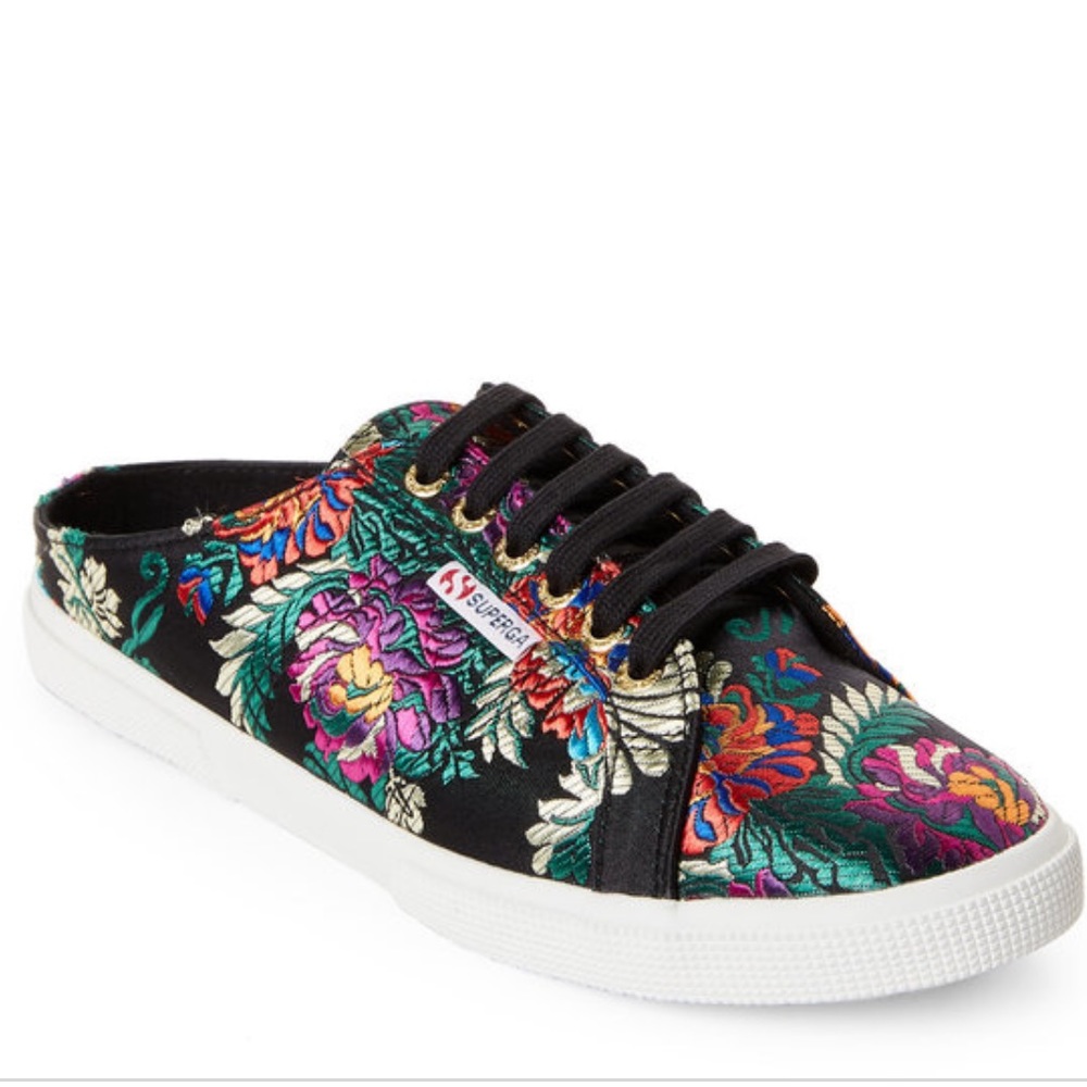 Superga Korelaw black satin jacquard slip on shoes